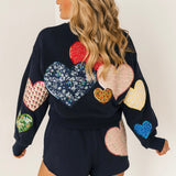 Navy Multi Embroidered Hearts Short | Queen Of Sparkles
