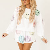 Licensed White Scattered Multi Smiley Short | Queen Of Sparkles