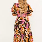 Radiant Flora Midi Dress | Brown