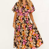 Radiant Flora Midi Dress | Brown
