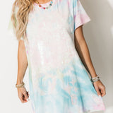 Multi Tie Dye QOS Logo Card Tee Dress | Queen Of Sparkles
