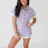 Checkered Shorts Romper | Purple