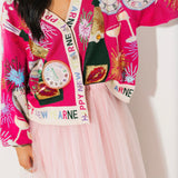 Hot Pink NYE Icon Button Up Cardigan With 'Happy New Year' Trim | Queen Of Sparkles