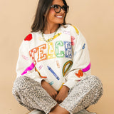 Beige Multi 'Teach' Scattered Icon Sweatshirt | Queen Of Sparkles