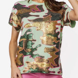 Sequin Mint & Brown Camo Tee | Queen Of Sparkles