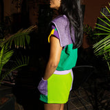 Mardi Gras Colorblock Rhinestone Collar Top