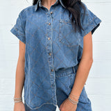 Stitched Button Down Top | Denim