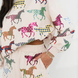 Beige Multi Print Horse Short | Queen Of Sparkles