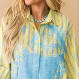 Green & Aqua Striped QOS Card Logo Cotton Tunic | Queen Of Sparkles
