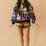Black Multi Fuzzy Skeleton Sweatshirt | Queen Of Sparkles