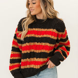 Frankie Cable Striped Pullover | Chocolate Combo