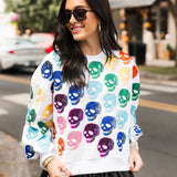 White Rainbow Skulls Sweatshirt | Queen Of Sparkles