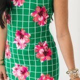 Green & White Checkered Pink Azalea Knit Midi Dress | Queen Of Sparkles