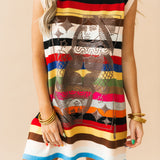 Multi Striped QOS Card Logo Knit Tank Dress | Queen Of Sparkles