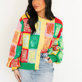Multi Colorblock Logo Button Up Cardigan | Queen Of Sparkles