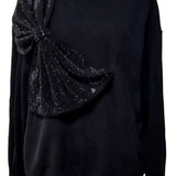 Black Oversized Rhinestone Bow Sweatshirt