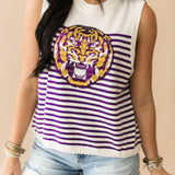 Licensed LSU Mascot Striped Knit Tank | Queen Of Sparkles