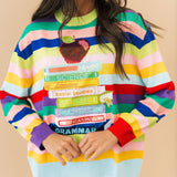 Multi Stripe School Books & Apple Sweater | Queen Of Sparkles
