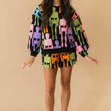 Black Multi Fuzzy Skeleton Sweatshirt | Queen Of Sparkles