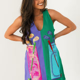 Green & Purple Colorblock Golf Clubs Tank Dress | Queen Of Sparkles