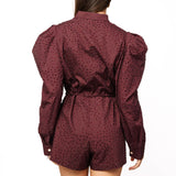 Maroon Jeweled Long Sleeve Zipper Romper | Queen Of Sparkles