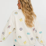 Beige Multi Crayon & Doodle Sweatshirt | Queen Of Sparkles
