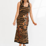 Black & Tan Tiger Stripe Midi Dress | Queen Of Sparkles