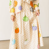 Beige & White Polka Dot Multi Pumpkin Cotton Button Up Top | Queen Of Sparkles