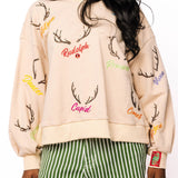 Tan Reindeer Name & Antlers Sweatshirt | Queen Of Sparkles