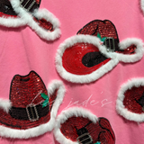 Hot Pink Christmas Cowboy Hat Sweatshirt