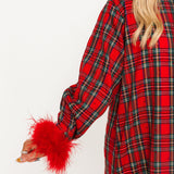 Red & Green Plaid Feather Sleeve Button Up Midi Dress | Queen Of Sparkles