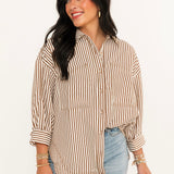 Striped Button Down Shirt | Brown