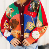 Colorblock Fall Icon Button Up Cardigan | Queen Of Sparkles