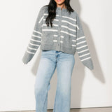 Striped Relaxed Cardigan | Heather Grey