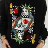 Black NYC Queen Card Mock Neck Sweatshirt | Queen Of Sparkles