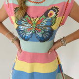 Pastel Stripe Butterfly Knit Dress