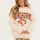 Licensed Texas Beige Stripe Vintage Team Sweater | Queen Of Sparkles