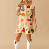 Yellow Gingham Fruit Sticker Button Up Collar Tank Dress | Queen Of Sparkles