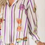 Multi Stripe Sunglasses Cotton Button Up Top | Queen Of Sparkles