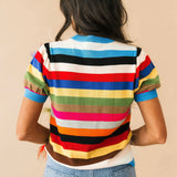 Multi Stripe Feather Short Sleeve Sweater | Queen Of Sparkles