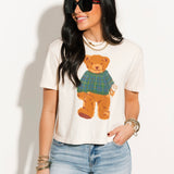 Cozy Plaid Bear Crop Tee