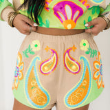 Beige & Neon Paisley Print Short | Queen Of Sparkles