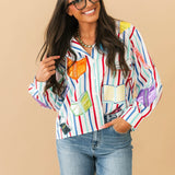 Multi Striped School Book Button Up Collared Top | Queen Of Sparkles