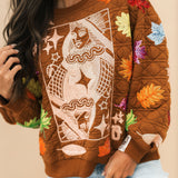 Brown Multi Leaf Quilted QOS Card Sweatshirt | Queen Of Sparkles