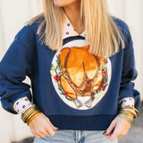 Navy Polka Dot Collar Turkey Sweatshirt | Queen Of Sparkles