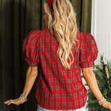 Pine & Plaid Puff Sleeve Top