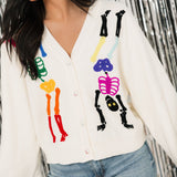 White Rainbow Skeleton Button Up Cardigan | Queen Of Sparkles