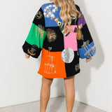 Multi Checkered NYE Icon Bubble Sleeve Dress | Queen Of Sparkles