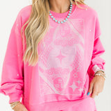 Pink Scattered Rhinestone QOS Card Sweatshirt | Queen Of Sparkles