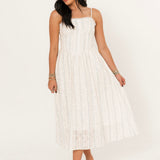 French Lace Stripe Midi Dress